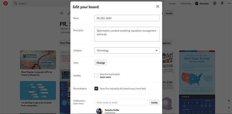 Building an industry focused board on Pinterest for personal branding